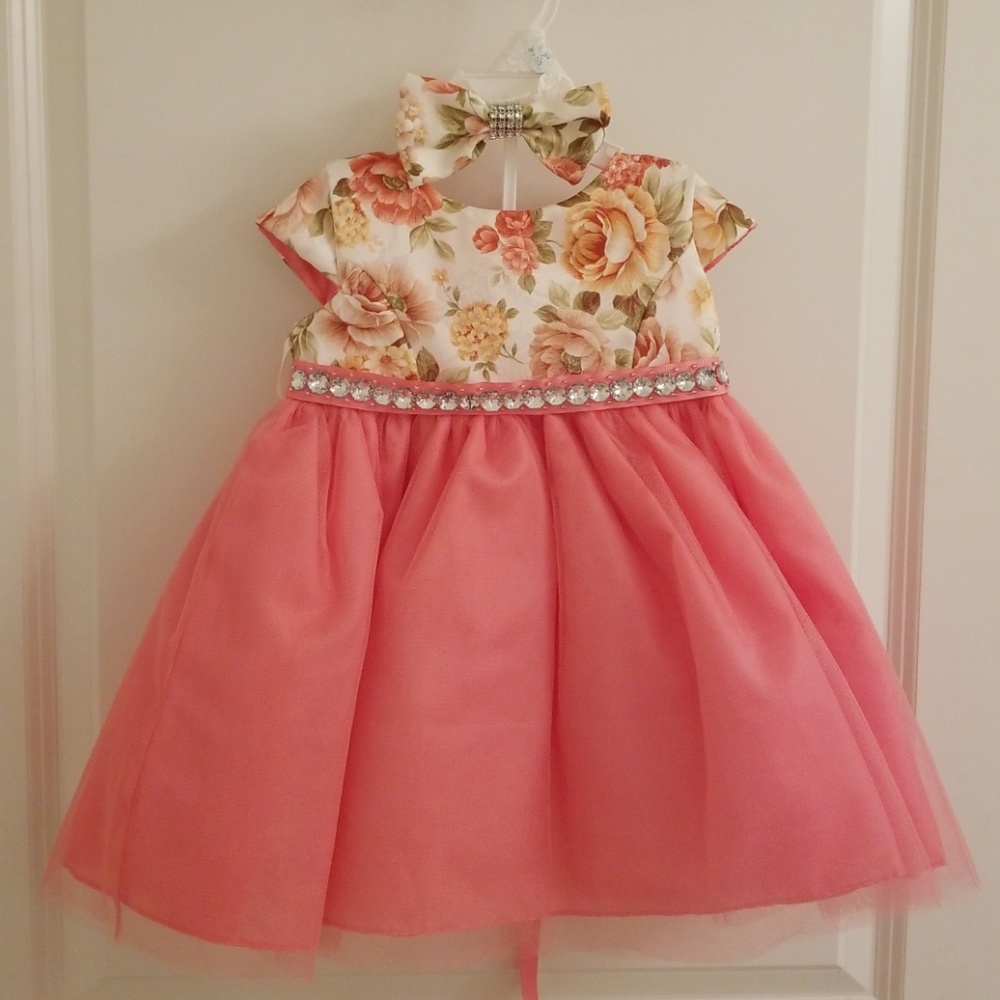 Infant  party floral print pink dress